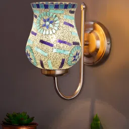 Devansh White & Blue Mosaic Design Glass Shade Wall Mounted Lamp With Steel Base image 2