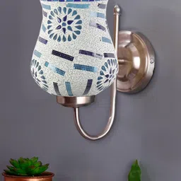 Devansh White & Blue Mosaic Design Glass Shade Wall Mounted Lamp With Steel Base image 5