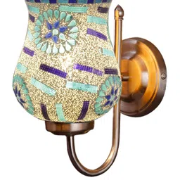 Devansh White & Blue Mosaic Design Glass Shade Wall Mounted Lamp With Steel Base image 4