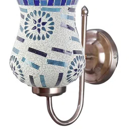 Devansh White & Blue Mosaic Design Glass Shade Wall Mounted Lamp With Steel Base image 3