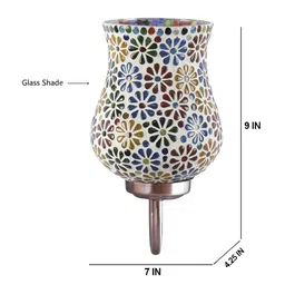 Devansh White & Blue Mosaic Design Glass Shade Wall Mounted Lamp With Steel Base image 3
