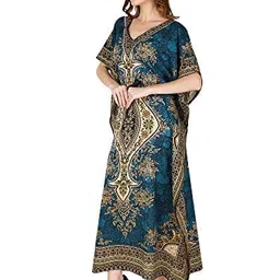 ukal Women's V-Neck Kaftan Dresses Tunic Kimono Maxi Caftan Plus Size Lounge Dress image 2