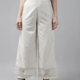 W Women Cream-Coloured Solid Sequinned Detail Ethnic Palazzos-picture-15