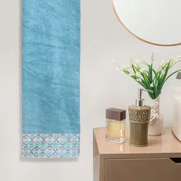 RANGOLI Set Of 3 Blue 500 GSM Pure Cotton Lace Towel Set-image-40