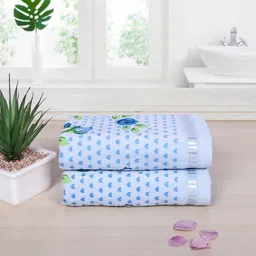 RANGOLI Pack Of 2 Blue Printed 450 GSM Cotton Hand Towel Set-image-7
