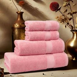 MYTRIDENT Pink 4 Piece Cotton 500 GSM Towel Set-picture-7