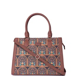 ZOUK Ethnic Motifs Printed Structured Jute Handheld Bag image 2
