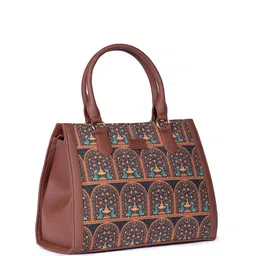 ZOUK Ethnic Motifs Printed Structured Jute Handheld Bag image 3