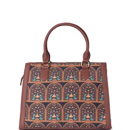 ZOUK Ethnic Motifs Printed Structured Jute Handheld Bag image 4