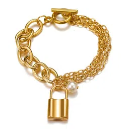 Jewels Galaxy Women Set of 2 Gold-Plated & White Link Bracelet image 3