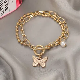 Jewels Galaxy Women Set of 2 Gold-Plated & White Link Bracelet image 4