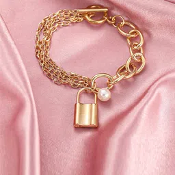 Jewels Galaxy Women Set of 2 Gold-Plated & White Link Bracelet image 5