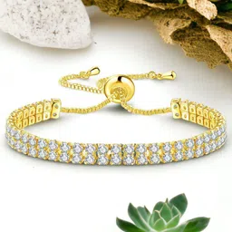 Designs & You Gold Plated Dual Strand Round Cut Cubic Zirconia Matrix Tennis Bracelet-picture-42