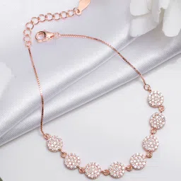 Zavya Women 925 Sterling Silver Cubic Zirconia Rose Gold-Plated Charm Bracelet-picture-37