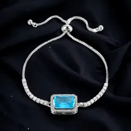Designs & You Silver Plated Rectangular Crystal Studded Matrix Tennis Bracelet-picture-31