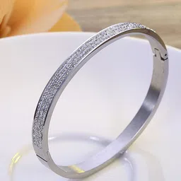 Jewels Galaxy American Diamond Silver-Plated Bangle-Style Bracelet-picture-51