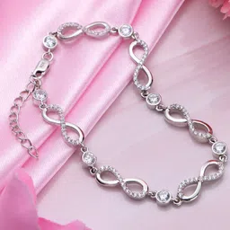 Zavya Rhodium-Plated 92.5 Sterling Silver Cubic Zirconia Studded Charm Bracelet-picture-30
