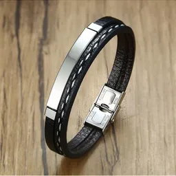 ZIVOM Men Leather Silver-Plated Link Bracelet-picture-38