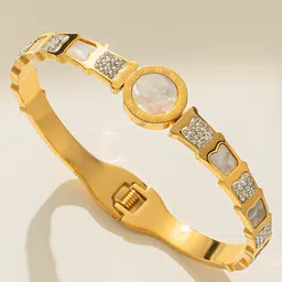 Jewels Galaxy Mother of Pearl Gold-Plated Bangle-Style Bracelet-image-0