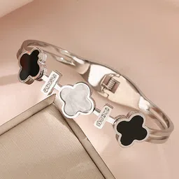 Jewels Galaxy Silver-Plated Mother of Pearl Bangle-Style Bracelet-image-46