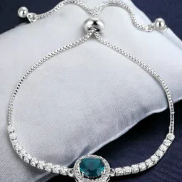 Designs & You Silver Plated Round Crystal Studded Matrix Tennis Bracelet-picture-10