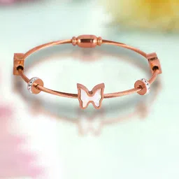 MEENAZ Rose Gold-Plated American Diamond-Studded Stainless Steel Kada Bracelet-picture-45
