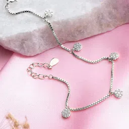 Zavya Rhodium-Plated 925 Pure Silver Cubic Zirconia Charm Bracelet-picture-24