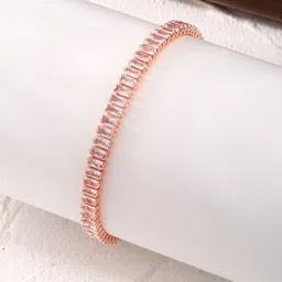Designs & You Rose Gold Plated Rectangular Cut Cubic Zirconia White Matrix Tennis Bracelet-picture-40