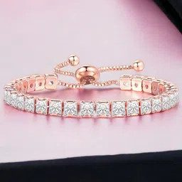 Jewels Galaxy Rose Gold Plated Square Cut Cubic Zirconia Matrix Tennis Bracelet-picture-47