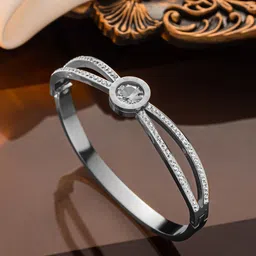 Jewels Galaxy Stainless Steel Silver Plated American Diamond Studded Bracelet-image-52