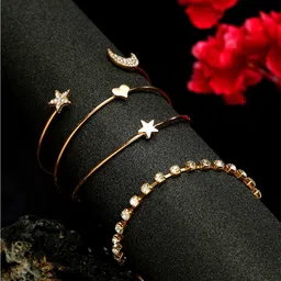 DressBerry Women Set Of 4 Gold-Plated Gold-Toned & White Cuff Bracelets-image-15