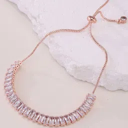 Designs & You Rose Gold Plated Rectangular Cut Cubic Zirconia Matrix Tennis Bracelet-picture-14