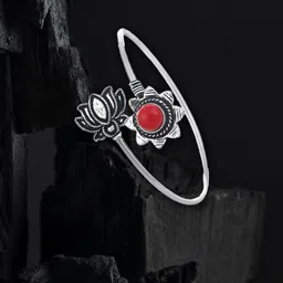 Sangria Silver-Plated Stone Studded Floral Oxidised Adjustable Wraparound Bracelet-picture-31