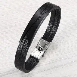ZIVOM Men Leather Rhodium-Plated Link Bracelet-picture-13