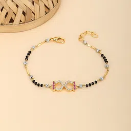 Adwitiya Collection Women Gold-Plated Artificial Stones Studded Beaded Link Bracelet-image-3