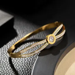 Jewels Galaxy Gold-Plated American Diamond Cuff Bracelet-picture-12
