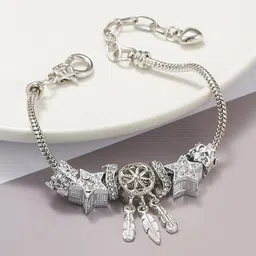 Peora Women Cubic Zirconia Studded Silver-Plated Charm Bracelet-picture-18