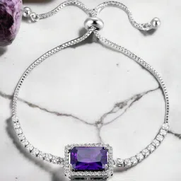 Designs & You Silver Plated Rectangular Crystal Studded Matrix Tennis Bracelet-picture-30