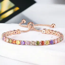 Designs & You Rose Gold Plated Round Cut Cubic Zirconia Matrix Tennis Bracelet-picture-39