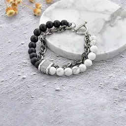 MEENAZ Men Silver-Plated Stainless Steel American Diamond Studded Elasticated Bracelet-picture-18