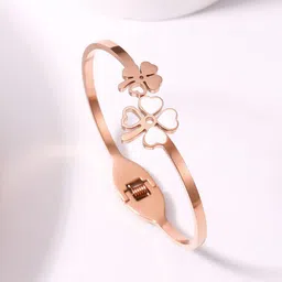 Jewels Galaxy Rose Gold-Plated Mother of Pearl Bangle-Style Bracelet-image-62