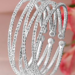 Rubans Women Brass Crystals Handcrafted Rhodium-Plated Cuff Bracelet-picture-31