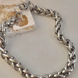 MEENAZ Unisex Silver-Plated Stainless Steel Chain Link Bracelet-picture-16