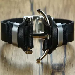 UNIVERSITY TRENDZ Men Black & Silver-Toned Leather Multistrand Bracelet-picture-24