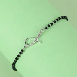 Clara Women Silver-Toned & Black Sterling Silver Cubic Zirconia Mangalsutra Link Bracelet-picture-11