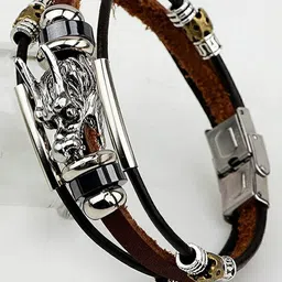 UNIVERSITY TRENDZ Men Brown & Silver-Toned Leather Multistrand Bracelet-picture-37