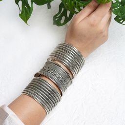 TEEJH Women 3 Silver-Toned Silver-Plated Bangle-Style Bracelet-picture-43