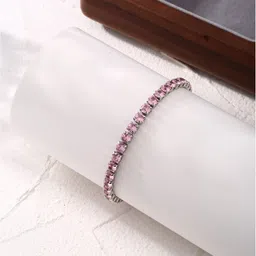 Jewels Galaxy Silver Plated Round Cut Cubic Zirconia Matrix Tennis Bracelet image 5