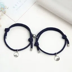 MEENAZ Unisex Set Of 2 Oxidised Silver-Plated Elasticated Bracelet image 3