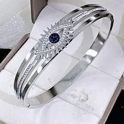 Jewels Galaxy Stainless Steel Silver Plated American Diamond Studded Evil Eye Bracelet image 2